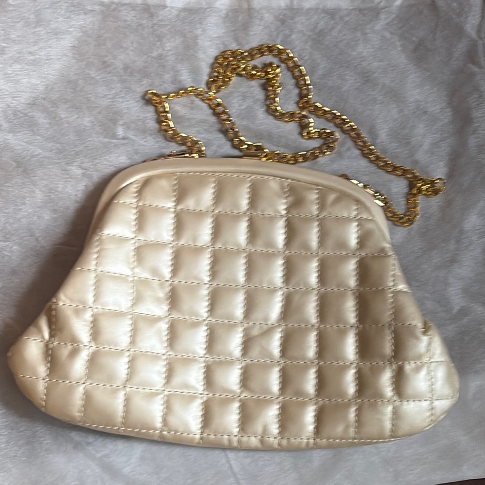 Etienne Aigner Elegant Beige Shoulder Bag with Intricate Lattice Design